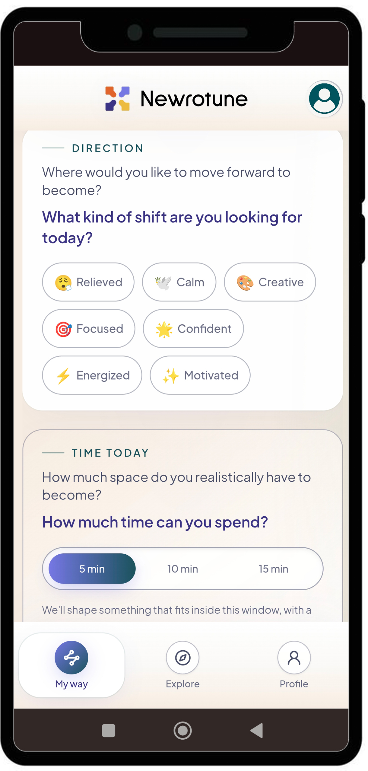 Newrotune app interface